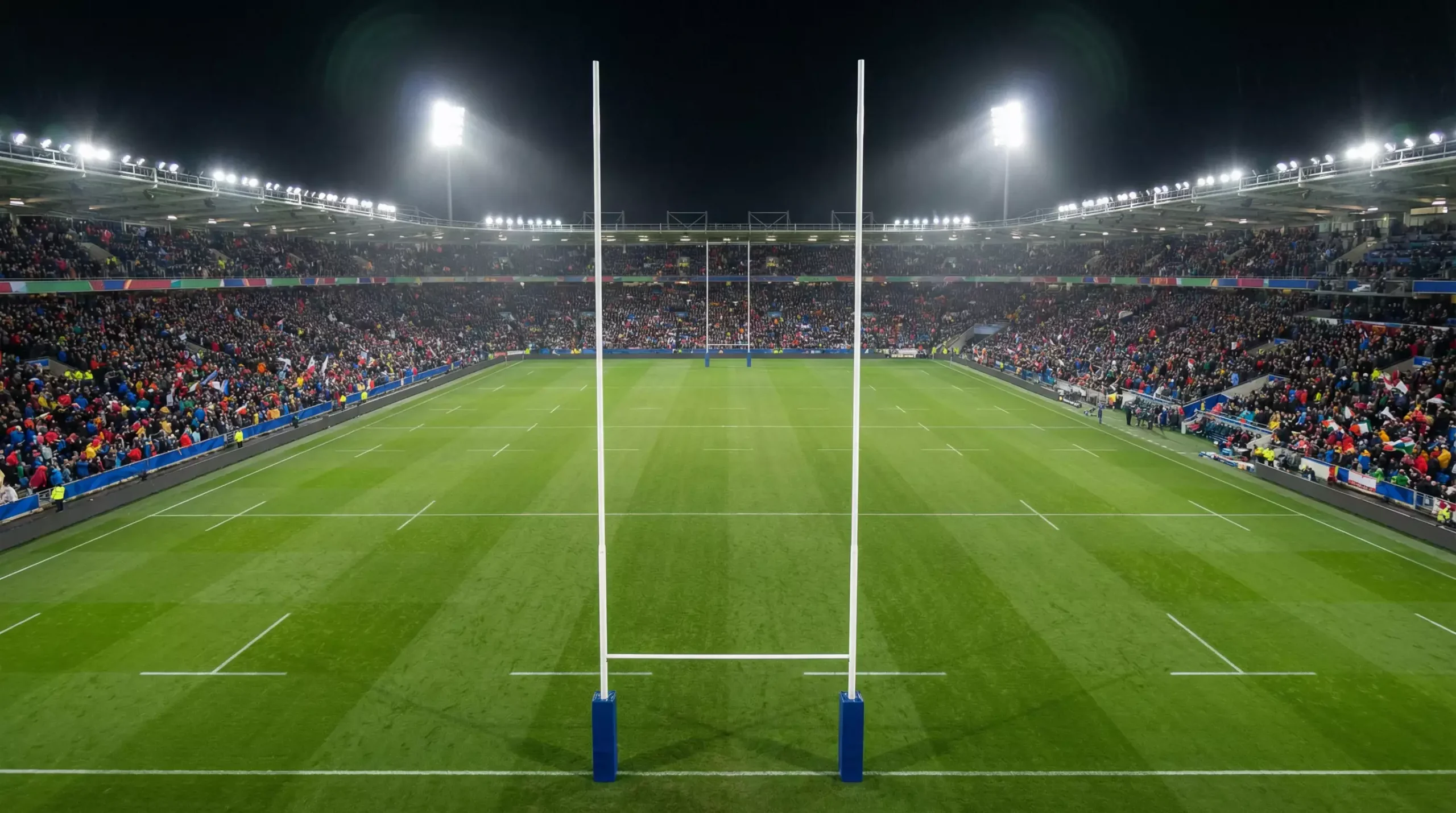 Grand stade de rugby rempli de supporters lors d'une compétition internationale