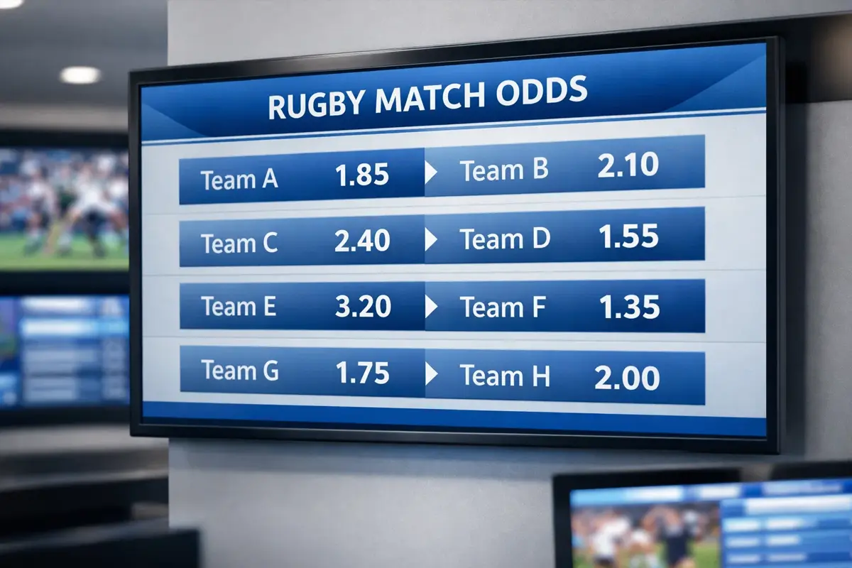 Écran affichant les cotes de paris sur match de rugby