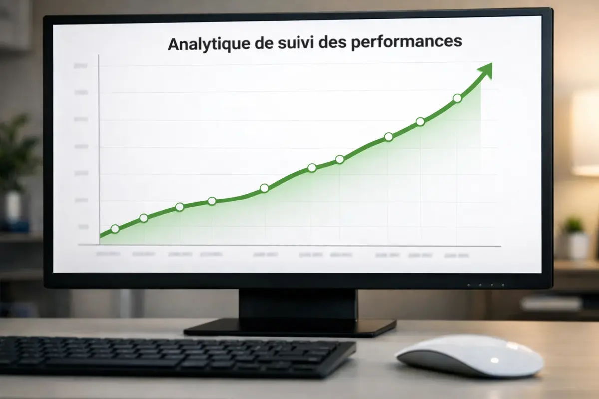 Écran d'ordinateur montrant courbe de progression vers le haut