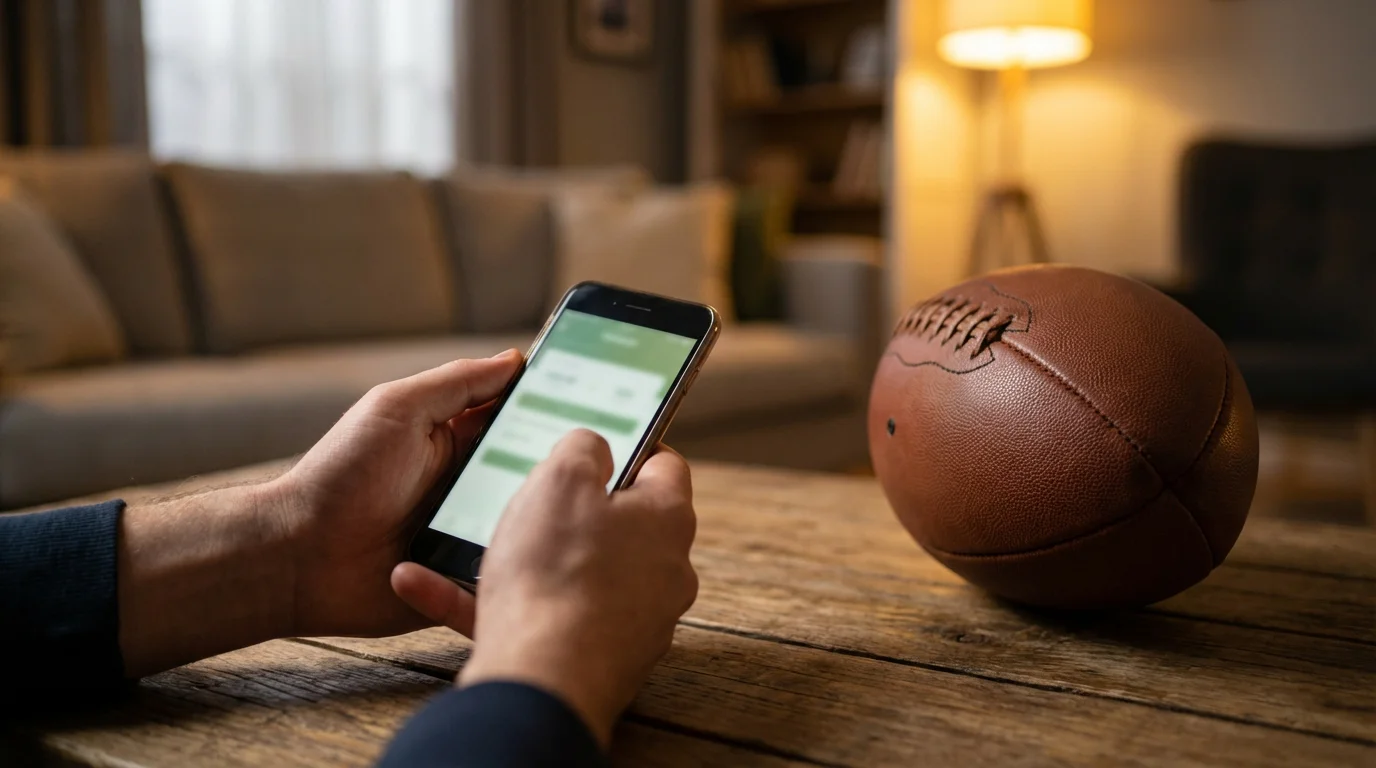 Personne consultant des paris sportifs rugby sur son smartphone
