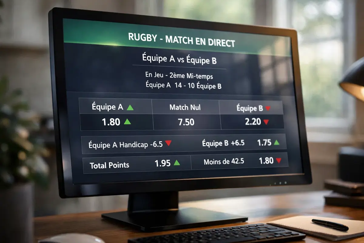 Écran affichant les cotes de paris rugby qui évoluent en temps réel