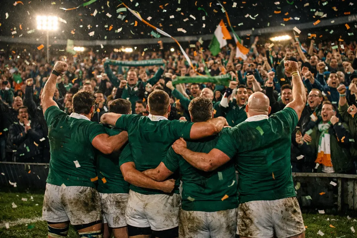 Équipe célébrant une victoire avec les supporters