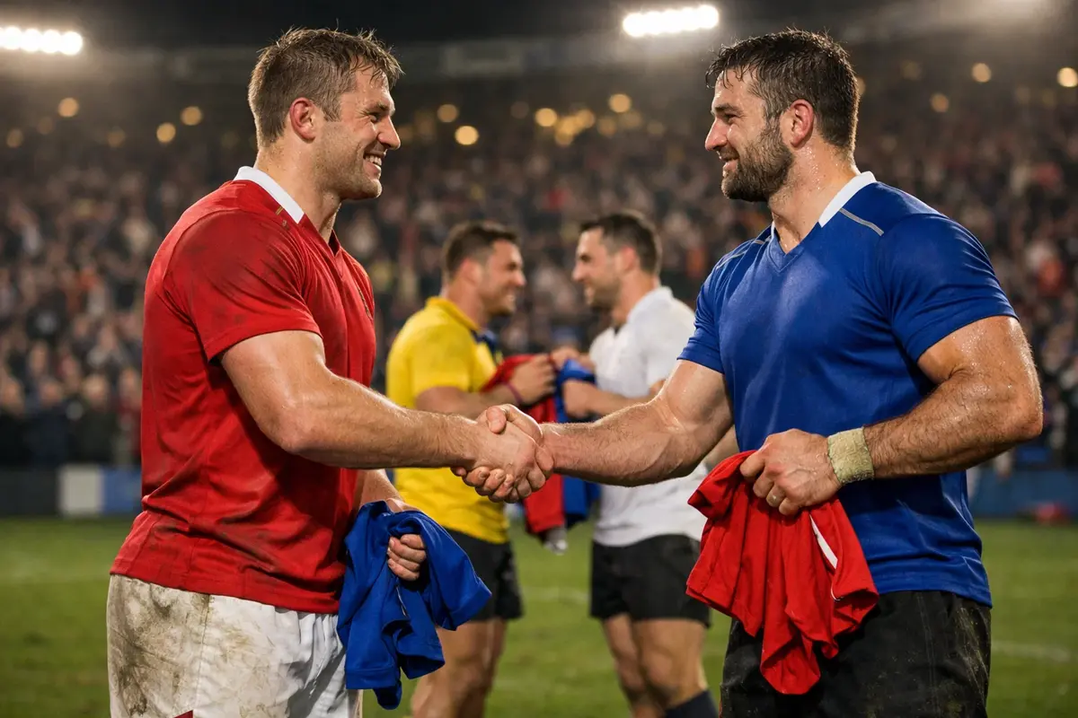 Joueurs des équipes nationales se saluant avant un match