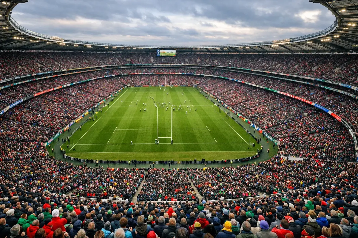 Stade comble pendant un match international de rugby