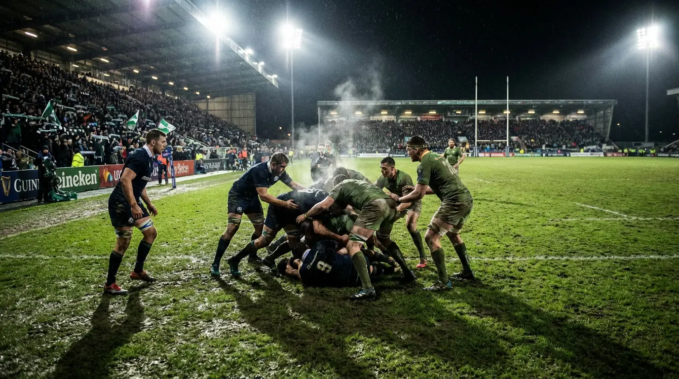 Match de rugby sous les projecteurs entre les All Blacks et les Springboks dans un stade de l'hémisphère sud